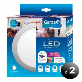 Pack de 2 unidades. Garza Lighting, Downlight LED Circular 12W 17ø Luz Neutra Aluminio 700 Lúmenes