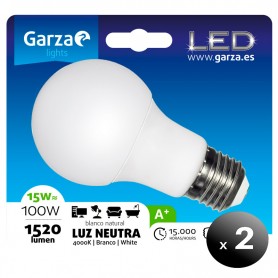 Pack de 2 unidades. Garza Lighting, Bombilla LED Standard 15W, E27, 240º, 1520 Lm, 4000 K, Luz Neutra