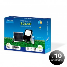 Pack de 10 unidades. Garza Lighting, Proyector Led Solar de 30W con Mando a Distancia, Programable y Regulable