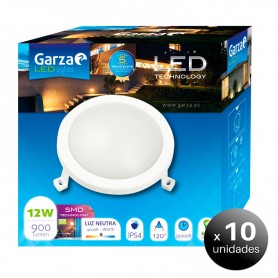 Pack de 10 unidades. Garza Lighting Outdoor - Plafón LED Circular de Exterior, 12W, 120º, 900 lúmenes, Protección IP54, 400