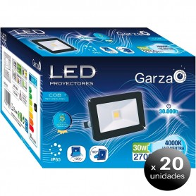 Pack de 20 unidades. Garza Lighting Outdoor - Foco Proyector LED Exterior IP65 COB , 30W , Luz Neutra 4000K , color Negro