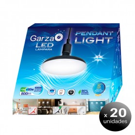 Pack de 20 unidades. Garza Lighting - Lámpara Pendant LED Light, potencia 12W, luz natural 4000K, color Negro