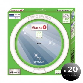 Pack de 20 unidades. Garza Lighting - Tubo Fluorescente Circular T9 Trifósforo, G10Q, 22 W, 1150 lúmenes, 65K