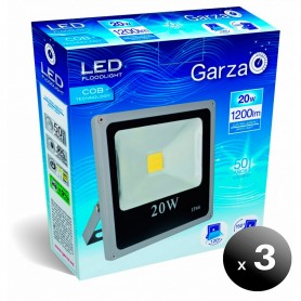 Pack de 3 unidades. Garza Lighting - Foco proyector COB LED para Uso Exterior, 20 W, 150º, 1200 lúmenes, Protección IP66, Luz Neutra