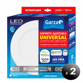 Pack de 2 unidades. Garza Lighting, Downlight LED con Soporte Ajustable Universal, 18W, 1500 lúmenes, Luz Fría