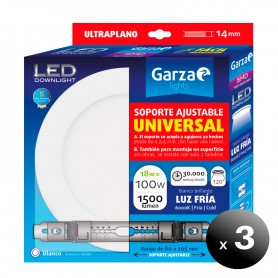 Pack de 3 unidades. Garza Lighting, Downlight LED con Soporte Ajustable Universal, 18W, 1500 lúmenes, Luz Fría