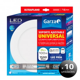 Pack de 10 unidades. Garza Lighting, Downlight LED con Soporte Ajustable Universal, 18W, 1500 lúmenes, Luz Fría