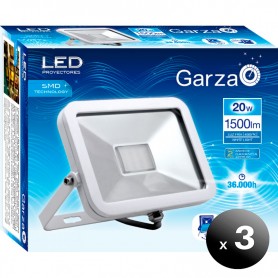 Pack de 3 unidades. Garza Lighting, Foco Proyector SMD ISPOT Iluminación Jardín 20W E27, 1200 lúmenes, 4.000 K Luz Fría
