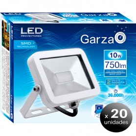 Pack de 20 unidades. Garza Lighting, Foco LED Exterior Proyector ISPOT Iluminación Jardín E27, 10W, 4.000 K