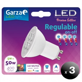 Pack de 3 unidades. Garza Lighting, Bombilla LED Standard Regulable ON/OFF 5w E27 Luz Neutra 440 Lúmenes