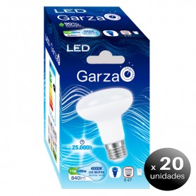 Pack de 20 unidades. Garza Lighting, Bombilla LED Reflectora R80, 11W, E27, 110º, 840 lúmenes, Luz Neutra
