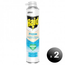 Pack de 2 unidades. Raid Freeze Spray de SC Johnson, Insecticida Cucarachas y Hormigas, Congela  y Elimina