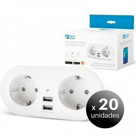 Pack de 20 unidades. Garza ® Smarthome, Enchufe Inteligente con 2 Tomas y 2 Puertos USB. Compatible con Amazon Alexa y Google Home
