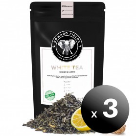 Pack de 3 unidades. Edward Fields Tea - Té Blanco Orgánico de alta calidad con Jengibre y Limón. Formato: Granel. Cantidad: 100g.