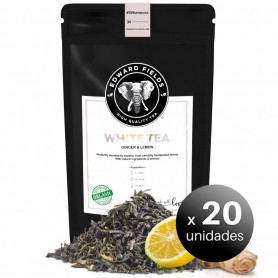 Pack de 20 unidades. Edward Fields Tea - Té Blanco Orgánico de alta calidad con Jengibre y Limón. Formato: Granel. Cantidad: 100g.