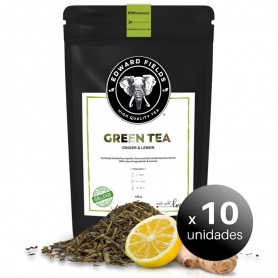 Pack de 10 unidades. Edward Fields Tea - Té Verde Orgánico de alta calidad con Jengibre y Limón. Formato: Granel. Cantidad: 100g.