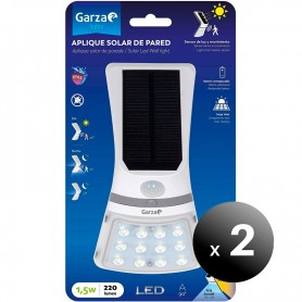 Pack de 2 unidades. Garza® Lighting, Aplique Solar de Pared LED 1,5w 220 lúmenes, Sensor Crepuscular y de Movimiento