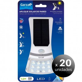 Pack de 20 unidades. Garza® Lighting, Aplique Solar de Pared LED 1,5w 220 lúmenes, Sensor Crepuscular y de Movimiento