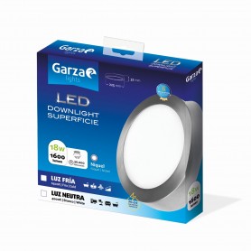 Garza Lighting, Downlight Superficie LED Circular Ø225 18W 1600 Lúmenes 40K Luz Neutra, Nickel