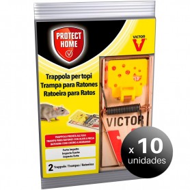 Pack de 10 unidades. Protect Home, Control de Roedores, Trampa para Ratas Grandes, Madera y Acero, Higiénica