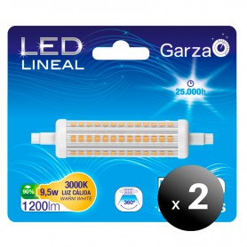 Pack de 2 unidades. Bombilla lineal LED Garza R7S de 118 mm, 9,5 W, 1200 lúmenes, 360°, Luz Cálida