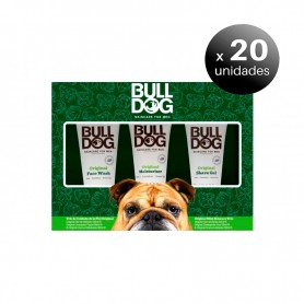 Pack de 20 unidades. BullDog, Pack de Minis (Crema Facial Hidratante 30 ml + Limpiador Facial 30 ml. + Gel de AFeitado 30 ml)
