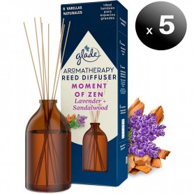 Pack de 5 unidades. Glade® Aromatherapy de SC Johnson,  Aceites Esenciales y Varillas Fragancia Moment of Zen, 80 ml. de Aromaterapia