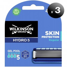 Pack de 3 unidades. Wilkinson Sword Hydro 5 Skin Protection Regular, Recambio Cuchillas de Afeitar de 5 hojas, 4 unidades