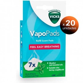Pack de 20 unidades. Vicks Vapopads VH7, Recambio Difusor/Inhalador Mentol Adulto y Niños 36 meses, Tabletas con Aceites Esenciales