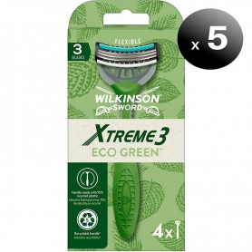 Pack de 5 unidades. Wilkinson Sword Xtreme 3 Eco Green X 4, Maquinilla de Afeitar ECOLÓGICA y Reciclable para Hombre