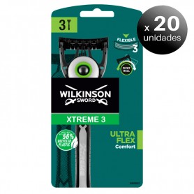 Pack de 20 unidades. Wilkinson Sword Xtreme3 Ultra Flex, Maquinilla de Afeitar Desechable Ultra Flexible, 3 Unidades