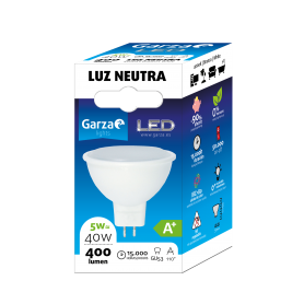Bombilla LED Garza GU5.3 12V, 5 W, 110º, 400 lúmenes, Luz Neutra