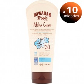 Pack de 10 unidades. Hawaiian Tropic, Crema Fotoprotectora Body Aloha Care SPF 30, Protección sin Grasa, 180 ml