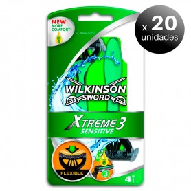 Pack de 20 unidades. Wilkinson Sword Xtreme3 - Maquinillas de Afeitar Desechables para Pieles Sensibles, 4 unidades