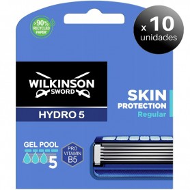 Pack de 10 unidades. Wilkinson Sword Hydro 5 Skin Protection Regular, Cargador de 8 Cuchillas de Afeitar de 5 hojas para Hombres