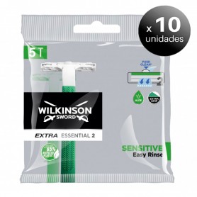 Pack de 10 unidades. Wilkinson Sword, Maquinilla Desechable Extra Sensitive 2 - Bolsa de 5 unidades