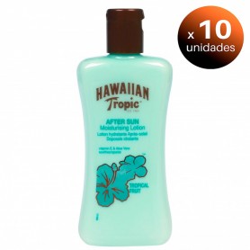 Pack de 10 unidades. Loción Hidratante Hawaiian Tropic After Sun, fragancia Tropical y Aloe Vera, 200 ml