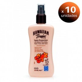 Pack de 10 unidades. Hawaiian Tropic Satin Protection SPF 15 - Crema Solar en Spray con vitaminas C y E, 180 ml