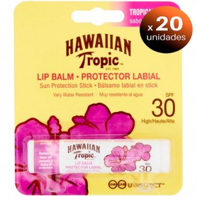 Pack de 20 unidades. Hawaiian Tropic, Lip Balm - Bálsamo Protector Solar de Labios SPF 30 , Sabor Tropical
