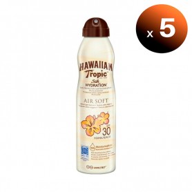 Pack de 5 unidades. Hawaiian Tropic, Bruma Silk Hydration Air Soft SPF 30. Resistente al Agua con 12 horas de Protección, 177 ml