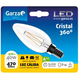  Garza Lighting, Bombilla LED Filamento Clear, Vela 4 W, E14, 470 lúmenes, Luz Cálida
