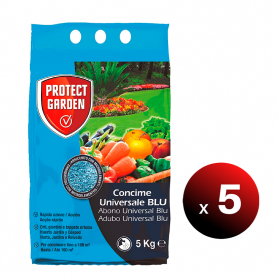 Protect Garden BLU, Pack de 5 Abono Universal Fertilizante Azul Granulado de Acción Rápida, Huerto, Jardín y Césped, 5 kgs