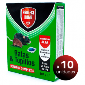 Pack de 10 Unidades.Protect Home, Raticida en Pasta para Ratas y Topillos, 20 Dosis de 10 grs., Control Completo. 