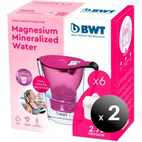 Lote de 2 Jarras Electrónicas 2,7 litros BWT Penguin Violeta Filtradora Agua con Magnesio + 2 Packs de 6 filtros