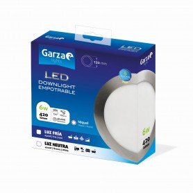Garza Lighting, Caja Downlight LED Empotrable Circular Nickel 120MM 6W 420 Lúmenes 4000K