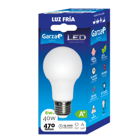 Garza Lighting, Bombilla LED Standard 6W, E27, 240º, 470 lúmenes, 6500 K, Luz Fría