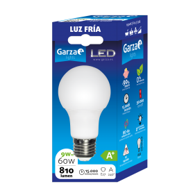 Garza Lighting, Bombilla LED Standard 9W, E27, 240º, 810 lúmenes, 6500 K, Luz Fría