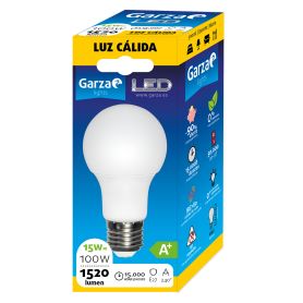 Garza Lighting, Bombilla LED Standard 15W, E27, 240º, 1520 lúmenes, 3000 K, Luz Cálida