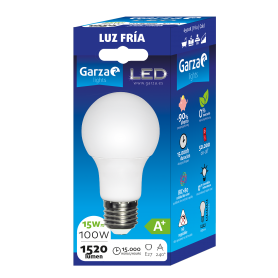 Garza Lighting, Bombilla LED Standard 15W, E27, 240º, 1520 lúmenes, 6500 K, Luz Fría