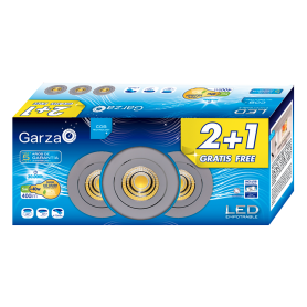 Garza Lighting, Blister 3 DownLights Empotrables LED COB Aluminio Redondo 5W, 60º, 400 lúmenes, 3000 K, Luz Cálida